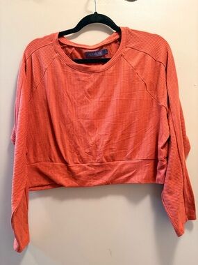 Adore Me Coral Ribbed Cropped Long-Sleeve Top